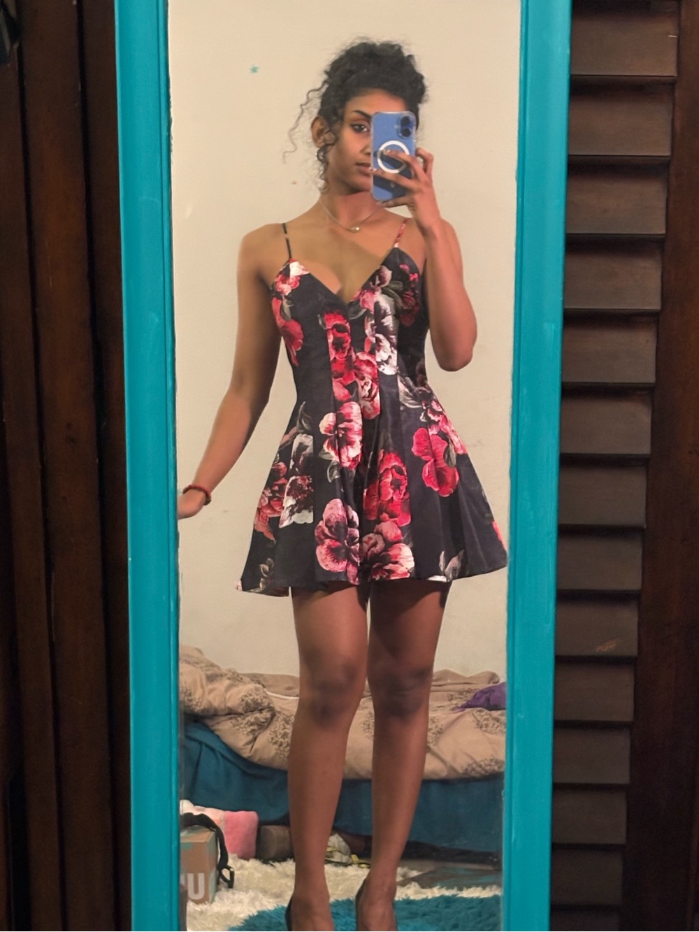 KEEPSAKE the Label Black Mini Dress with Red Floral Print